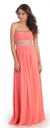 Strapless Beaded Waist Empire Cut Long Formal Dress  in Coral
